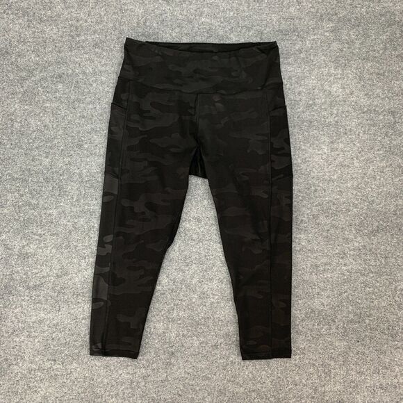Nicole Millar Sport Leggings Womens Plus 2X Black Camo Stash Pockets Cropped - Picture 2 of 10